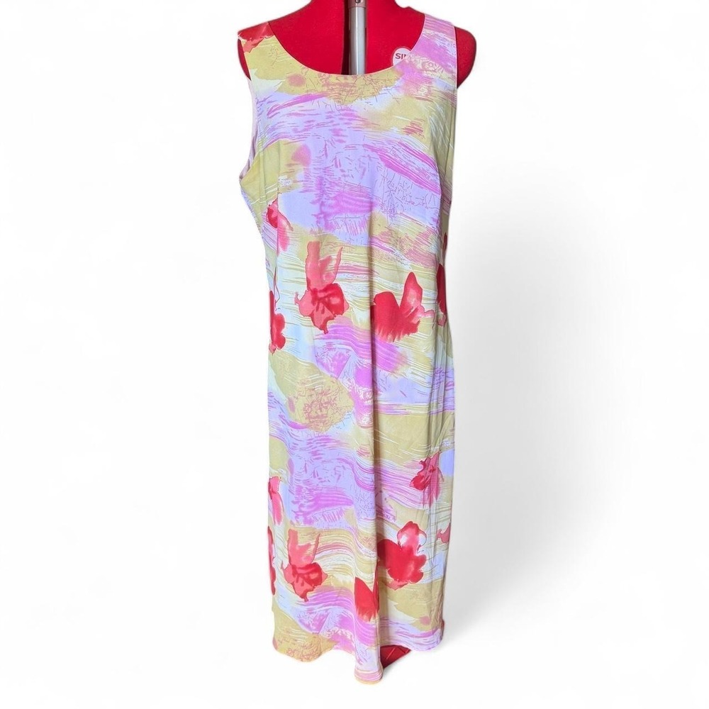 Dress-U-II by Sharon Vintage Floral Hibiscus Watercolor Midi Dress Pink 22